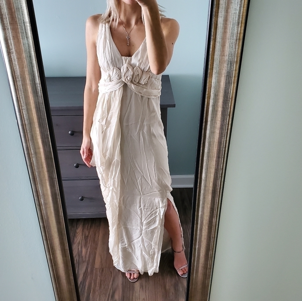 New Abs Allen Schwartz Ivory Silk Maxi Dress